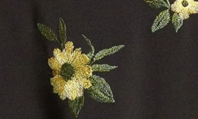 Shop Anne Klein Floral Embroidered Belted A-line Dress In Anne Black/ Lemon Zest Multi