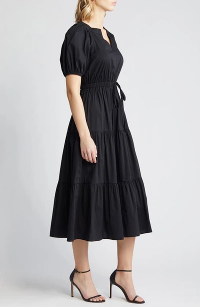Shop Anne Klein Tiered Puff Sleeve Midi Dress In Anne Black
