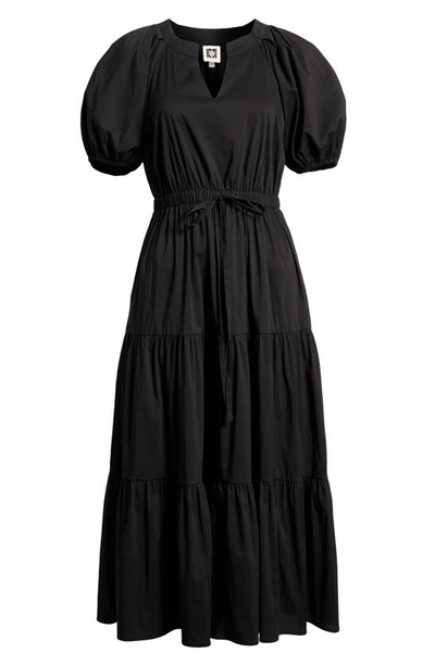 Shop Anne Klein Tiered Puff Sleeve Midi Dress In Anne Black