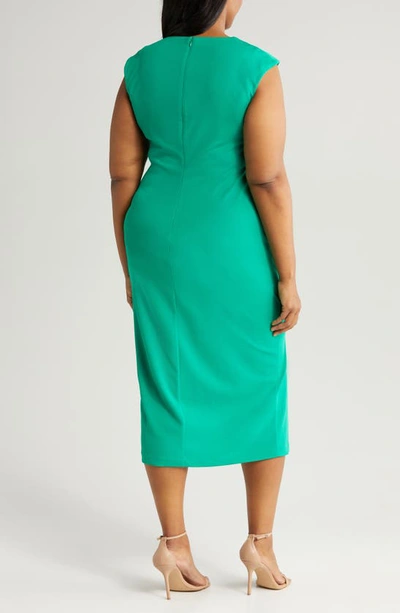 Shop Anne Klein Asymmetric Ruched Midi Dress In Green Sprig