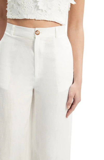 Shop Bardot Enya High Waist Wide Leg Linen Pants In Ivory