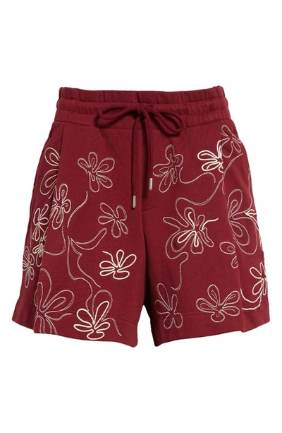 Shop Dries Van Noten Hadio Embroidered Sweat Shorts In Burgundy