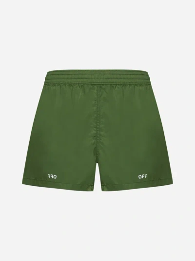 Shop Off-white Logo Swim Shorts In Green,white