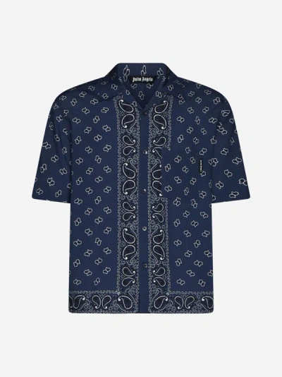 Shop Palm Angels Paisley Print Viscose Shirt In Navy Blue