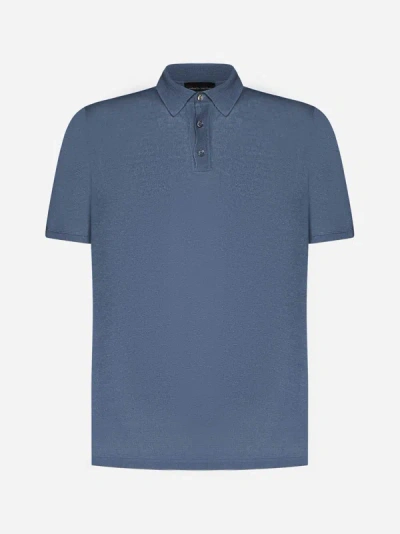 Shop Roberto Collina Cotton Knit Polo Shirt In Denim