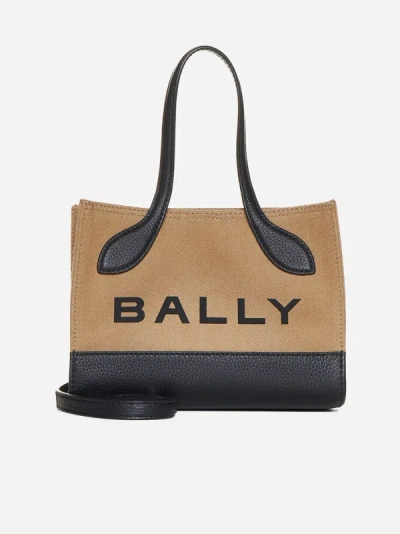 Shop Bally Keep On Xs Leather And Canvas Bag In Sand,black