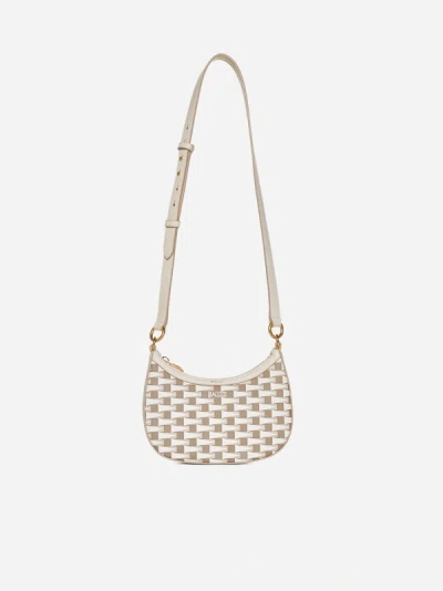 Shop Bally Ellipse Leather And Monogram Fabric Bag In Ivory,sepia
