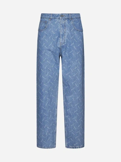 Shop Bally All-over Logo Jeans In Light Blue