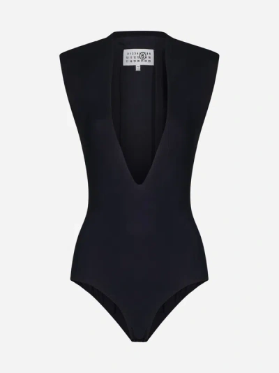Shop Mm6 Maison Margiela Jersey Bodysuit In Black