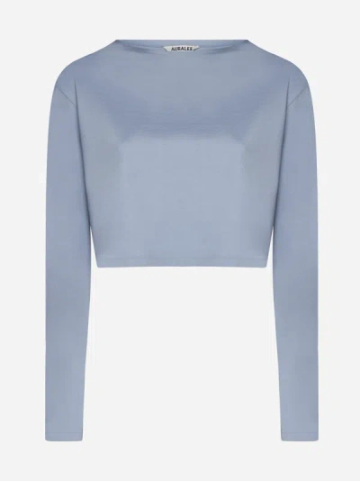 Shop Auralee Cotton Long-sleeved T-shirt In Blue Grey