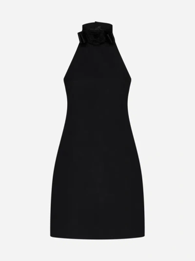 Shop Dolce & Gabbana Wool Halter Mini Dress In Black