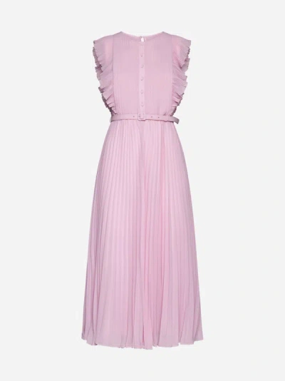 Shop Self-portrait Pleated Chiffon Midi Dress In Pink