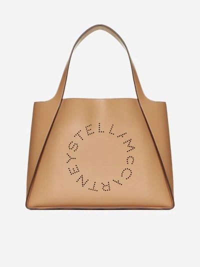 Shop Stella Mccartney Logo Alter Nappa Tote Bag In Sand