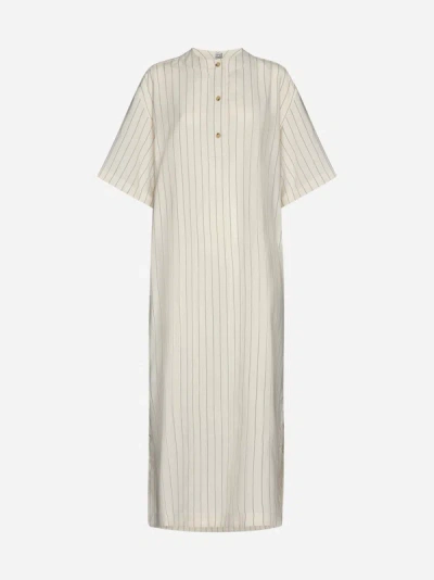 Totême Pinstriped Crepe Midi Dress In Ecru,black