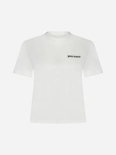 Shop Palm Angels Logo Cotton T-shirt In Off White,black
