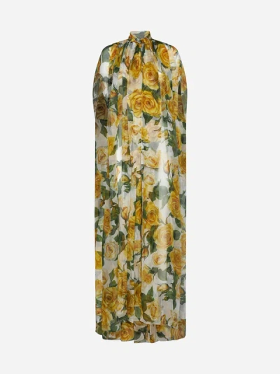 Shop Dolce & Gabbana Print Silk Long Kaftan In Yellow,white