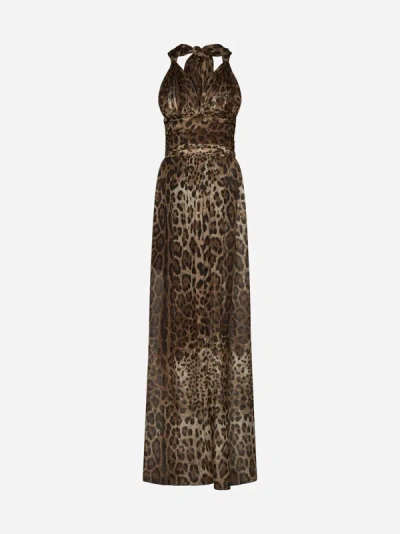 Shop Dolce & Gabbana Print Silk Long Dress In Leo