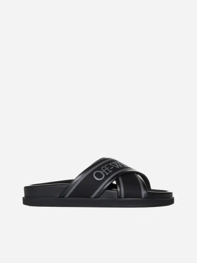 Shop Off-white Logo Leather Slides In Black