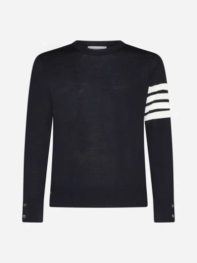 Shop Thom Browne Merino Wool 4-bar Sweater In Navy