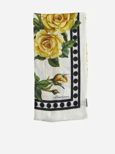 Shop Dolce & Gabbana Print Modal And Cashmere Scarf In White,yellow