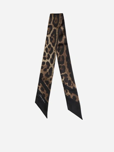 Shop Dolce & Gabbana Animalier Print Silk Bandeau In Leo,black