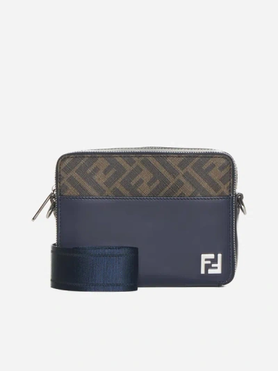 Shop Fendi Leather And Ff Fabric Camera Bag In Midnight Blue,brown