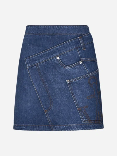 Shop Jw Anderson Twisted Denim Miniskirt In Blue