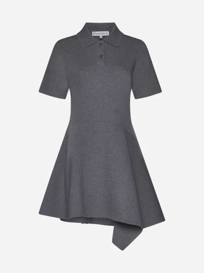 Shop Jw Anderson Asymmetric Cotton Polo Dress In Grey