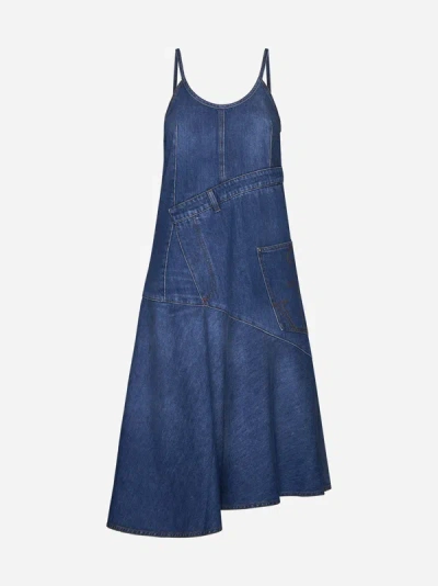 Shop Jw Anderson Twisted Asymmetric Denim Dress In Blue