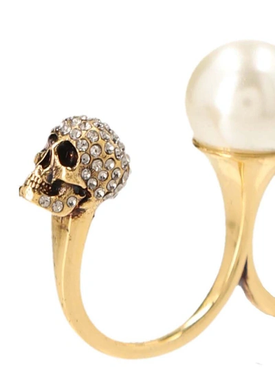 Shop Alexander Mcqueen Anello 'pearl N Skull' In Gold