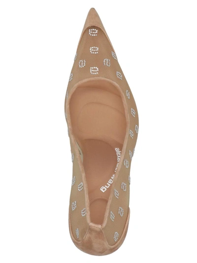 Alexander Wang ‘delphine' 105 Rhinestone Embellished Logo Mesh Suede Pumps In Beige