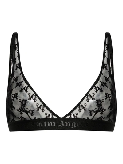 Shop Palm Angels Logo-jacquard Lace Bra In Black Black