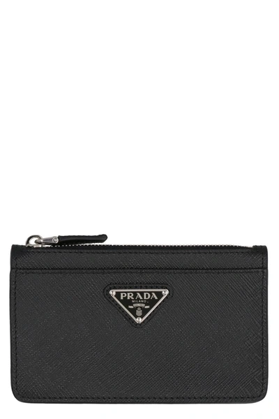 Shop Prada Saffiano Leather Card Holder In Black