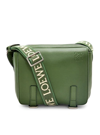Shop Loewe Military Messenger Xs Bag In Soft Smooth Calfskin In Green