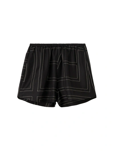 Totême Black Monogram Silk Pj Shorts In Black