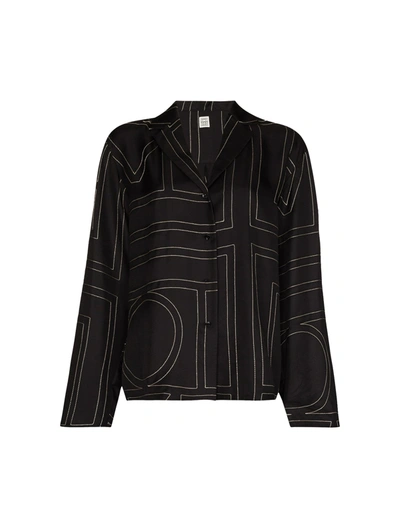 Shop Totême Monogram Silk Pj Top Blouse In Black