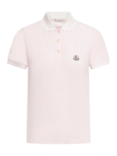 Shop Moncler Polo Shirt With Logo Patch In Pink & Purple