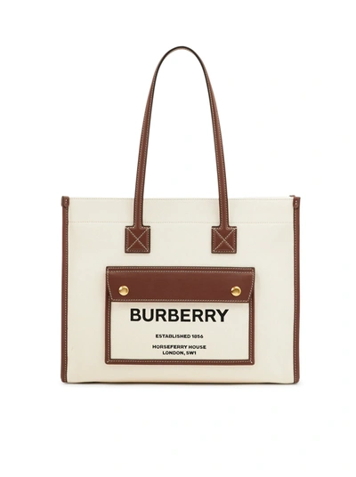 Shop Burberry Small Freya Tote Bag In Nude & Neutrals