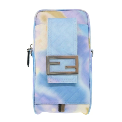 Shop Fendi Baguette Blue Canvas Shoulder Bag ()