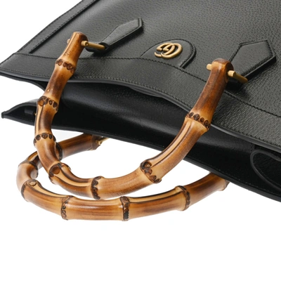 Shop Gucci Diana Black Leather Tote Bag ()