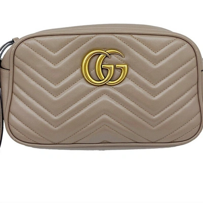 Shop Gucci Gg Marmont Beige Leather Shoulder Bag ()