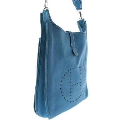 Shop Hermes Hermès Evelyne Blue Leather Shoulder Bag ()
