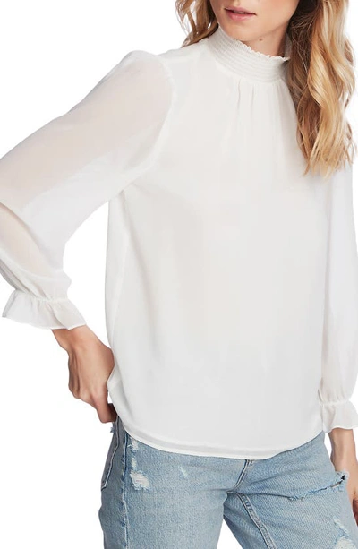 Shop 1.state Smocked Neck Long Sleeve Blouse In Soft Ecru