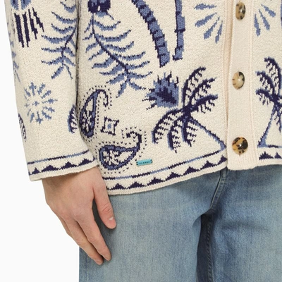 Shop Alanui White/blue Jacquard Cardigan In And