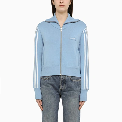 Shop Autry Light Blue/white Blend Zip Sweatshirt