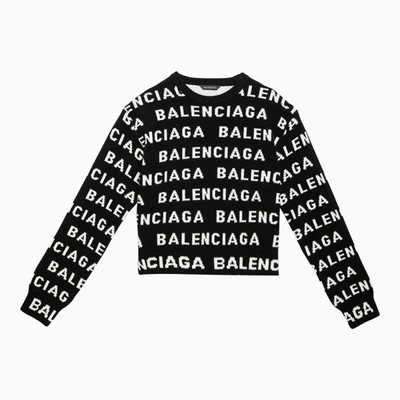 Shop Balenciaga Black/white All-over Logo Sweater
