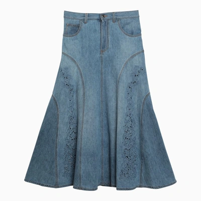 Shop Chloé Foggy Denim Midi Skirt In Blue