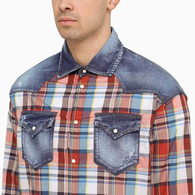 Shop Dsquared2 Checked Shirt With Denim Details In Multicolor