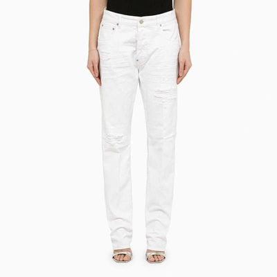 Shop Dsquared2 Trousers With Wear In White