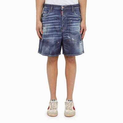 Shop Dsquared2 Washed Navy Bermuda Shorts With Denim Wears In Blue